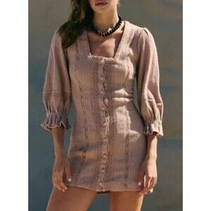 Free EST People Jules Crochet Lace Mini Dress XS Coco Mousse Boho Peasent Praire
